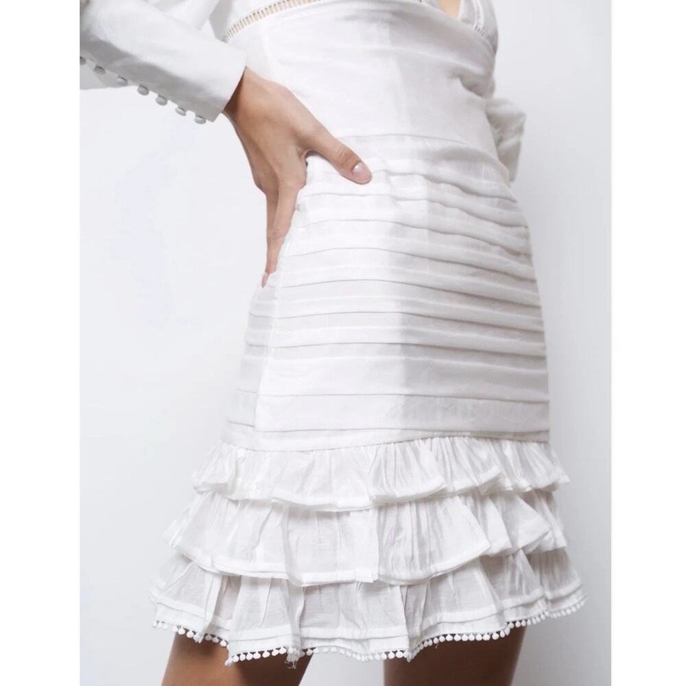 AMYLYNN White Romantic Ruffle Mini Dress M Long Sleeve Cottagecore NWT - Picture 7 of 10
